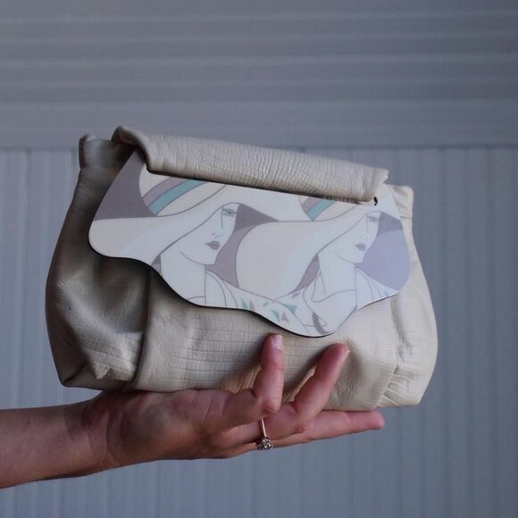 1980’s Patricia Smith Moon tan‎ leather clutch/shoulder bag - Picture 7 of 8